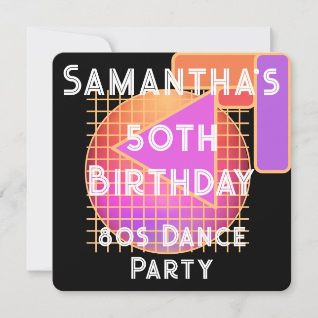 50th Birthday 80s Dance Party Birthday Invitation (Front)