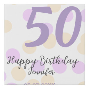 50th birthday add name date purple orange polkadot faux canvas print