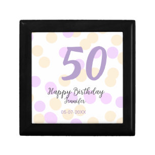 50th birthday add name date purple orange polkadot gift box