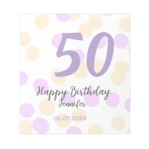 50th birthday add name date purple orange polkadot notepad