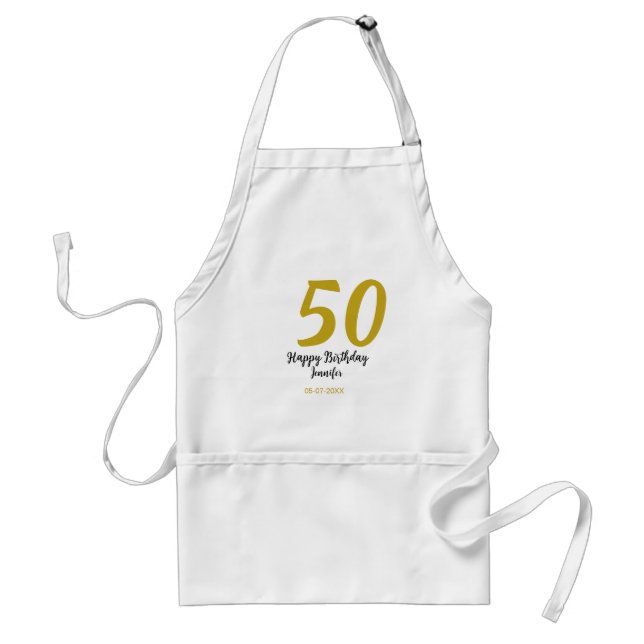 50th birthday add name date year black template go adult apron (Front)