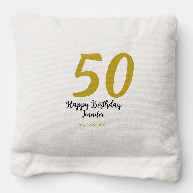 50th birthday add name date year black template go cornhole bags (Front)