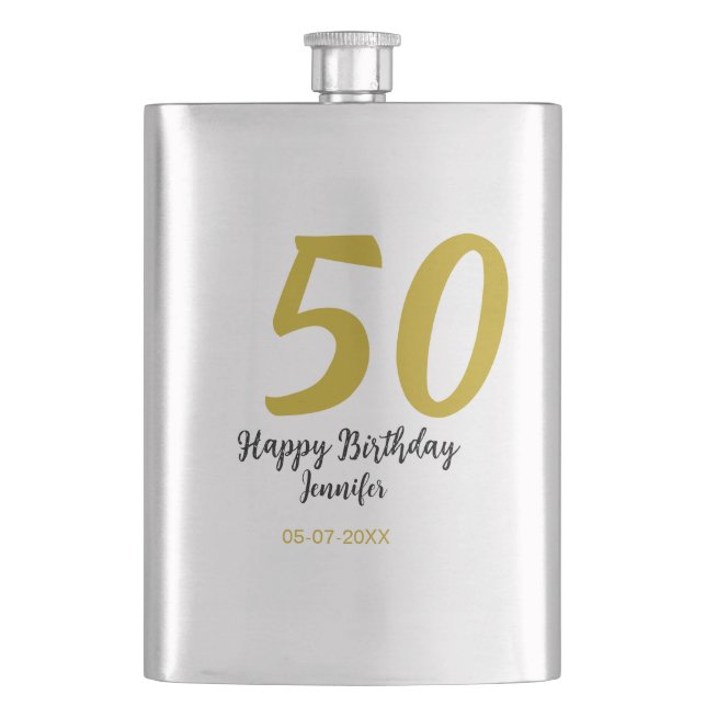50th birthday add name date year black template go flask (Front)