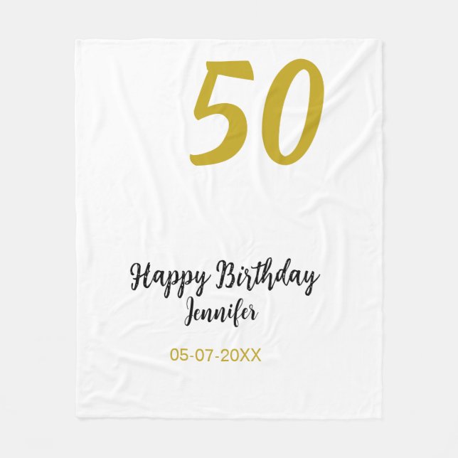 50th birthday add name date year black template go fleece blanket (Front)