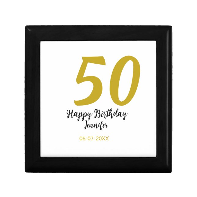 50th birthday add name date year black template go gift box (Front)