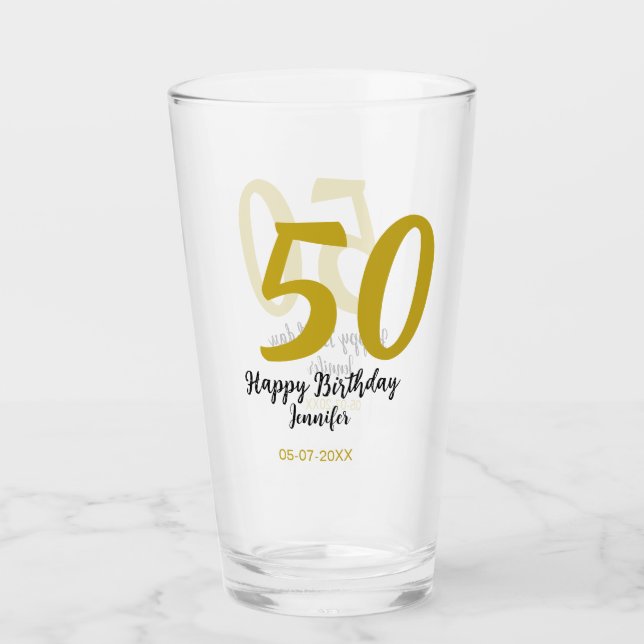 50th birthday add name date year black template go glass (Front)