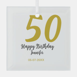 50th birthday add name date year black template go glass ornament