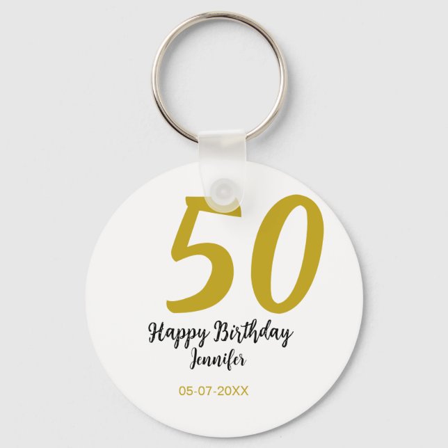 50th birthday add name date year black template go keychain (Front)