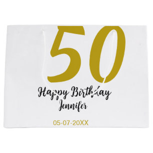 50th birthday add name date year black template go large gift bag