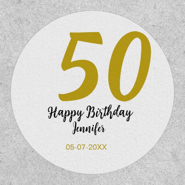 50th birthday add name date year black template go patch (Front)