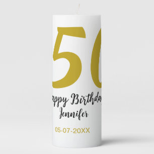50th birthday add name date year black template go pillar candle