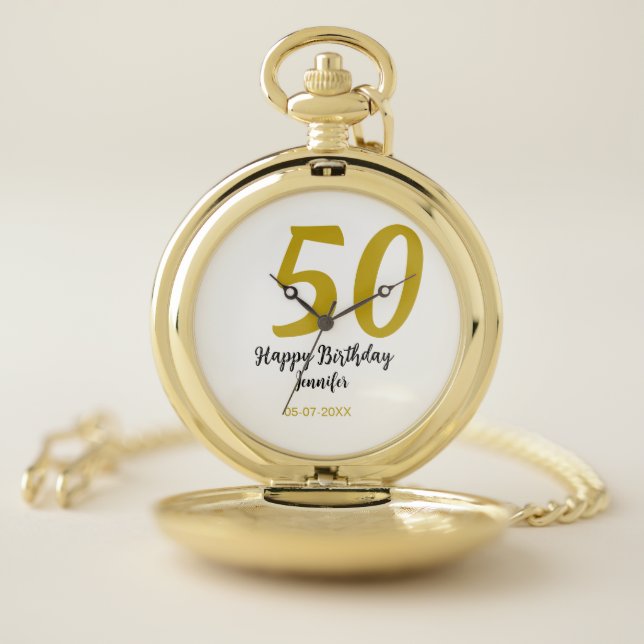 50th birthday add name date year black template go pocket watch (Inside)