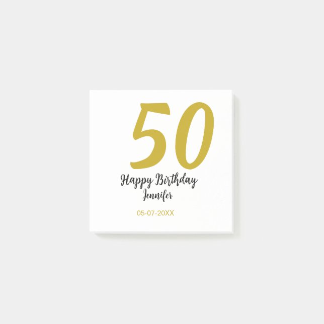 50th birthday add name date year black template go post-it notes (Front)