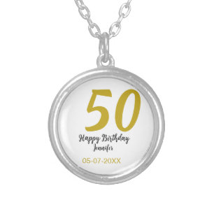 50th birthday add name date year black template go silver plated necklace