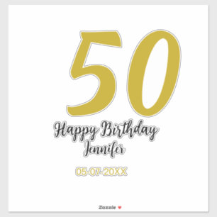 50th birthday add name date year black template go sticker