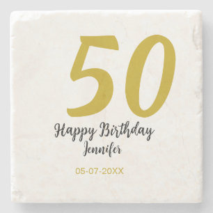 50th birthday add name date year black template go stone coaster