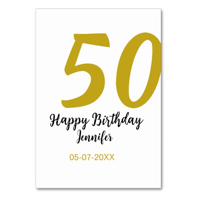 50th birthday add name date year black template go table number (Front)