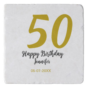 50th birthday add name date year black template go trivet
