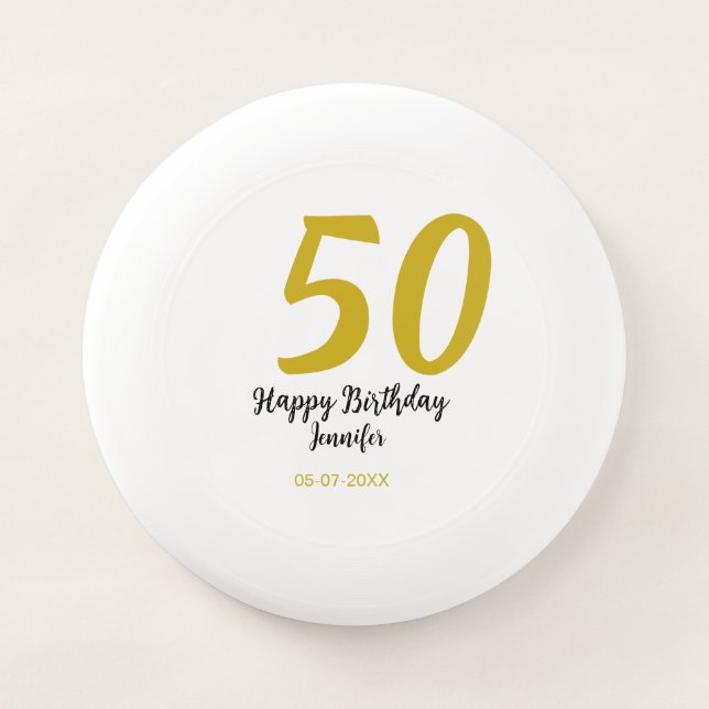 50th birthday add name date year black template go Wham-O frisbee (Front)