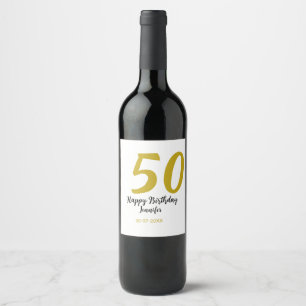 50th birthday add name date year black template go wine label