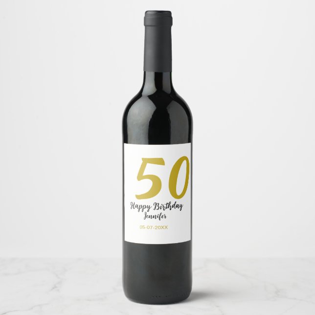 50th birthday add name date year black template go wine label (Front)