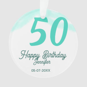 50th birthday add name date year green pastel bold ornament