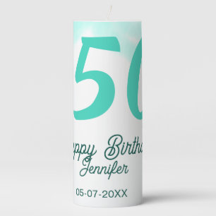 50th birthday add name date year green pastel bold pillar candle