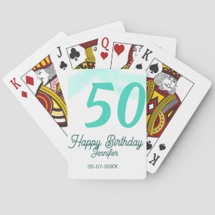50th birthday add name date year green pastel bold poker cards