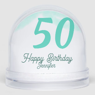 50th birthday add name date year green pastel bold snow globe