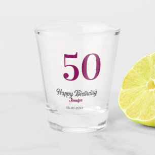 50th birthday add name date year mauve template shot glass