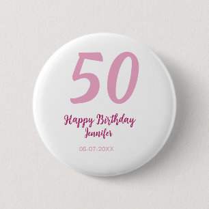 50th birthday add name date year pink red bold button