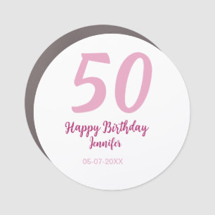 50th birthday add name date year pink red bold car magnet