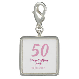 50th birthday add name date year pink red bold charm