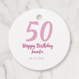 50th birthday add name date year pink red bold favor tags