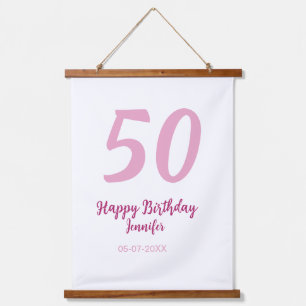 50th birthday add name date year pink red bold hanging tapestry