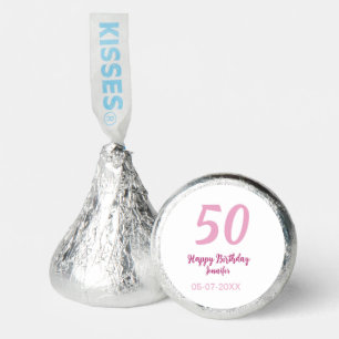 50th birthday add name date year pink red bold hershey®'s kisses®