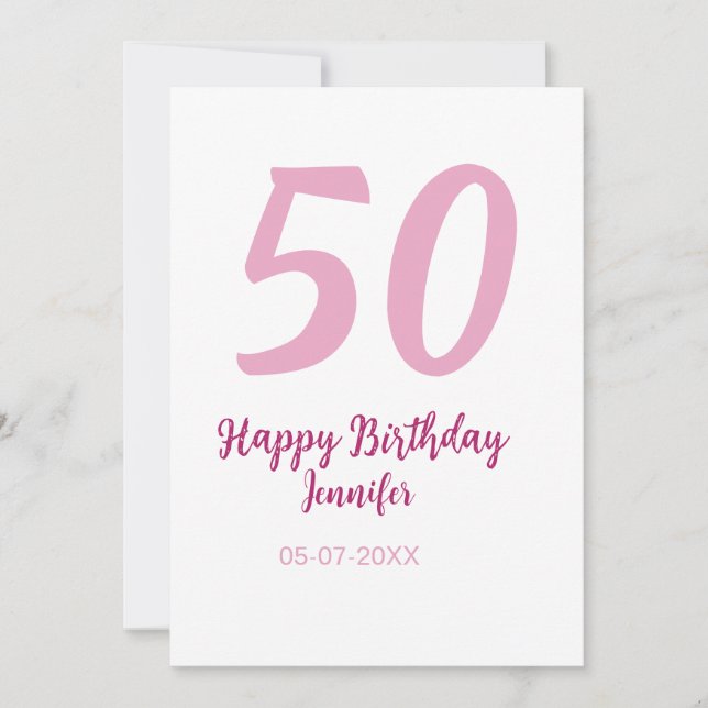 50th birthday add name date year pink red bold invitation (Front)