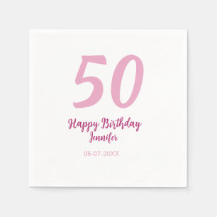 50th birthday add name date year pink red bold napkins