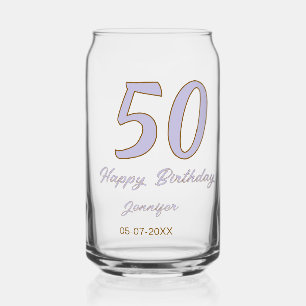 50th birthday add name date year purple brown mode can glass