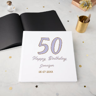 50th birthday add name date year purple brown mode foil guest book