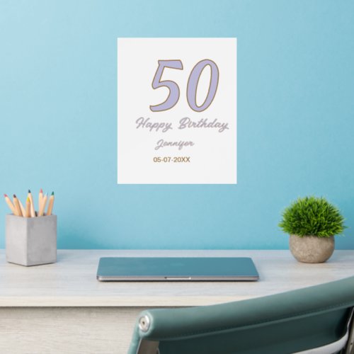 50th birthday add name date year purple brown mode wall decal