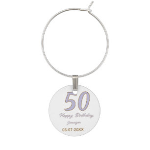 50th birthday add name date year purple brown mode wine charm