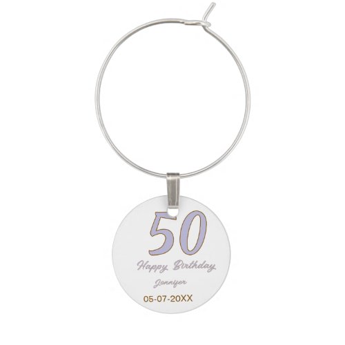 50th birthday add name date year purple brown mode wine charm
