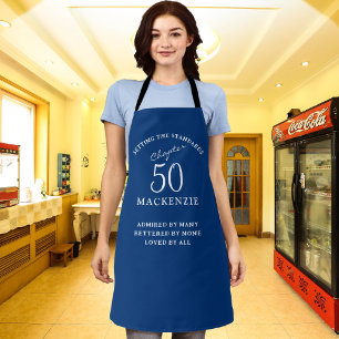50th Birthday Add Name Elegant Blue and White Apron