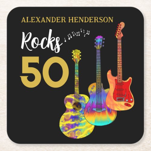50th birthday Add Name Rocks 50 Square Paper Coaster