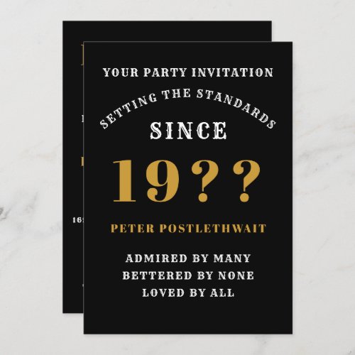 50th Birthday Add Name Year Black Gold For Him Invitation