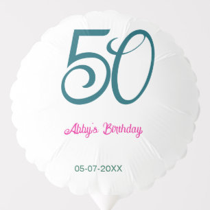 50th birthday add name year turquoise pink bold balloon
