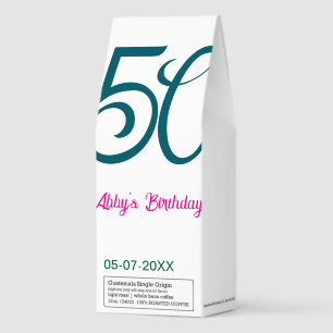 50th birthday add name year turquoise pink bold roasted coffee