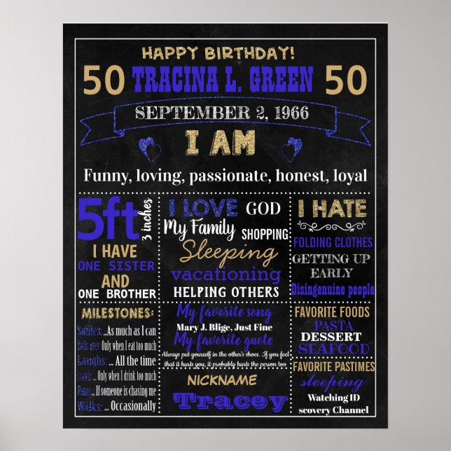 50th BIrthday adult cake smash chalkboard sign (Front)
