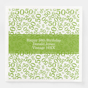 50th Birthday Age Number Pattern Green/White Paper Dinner Napkins